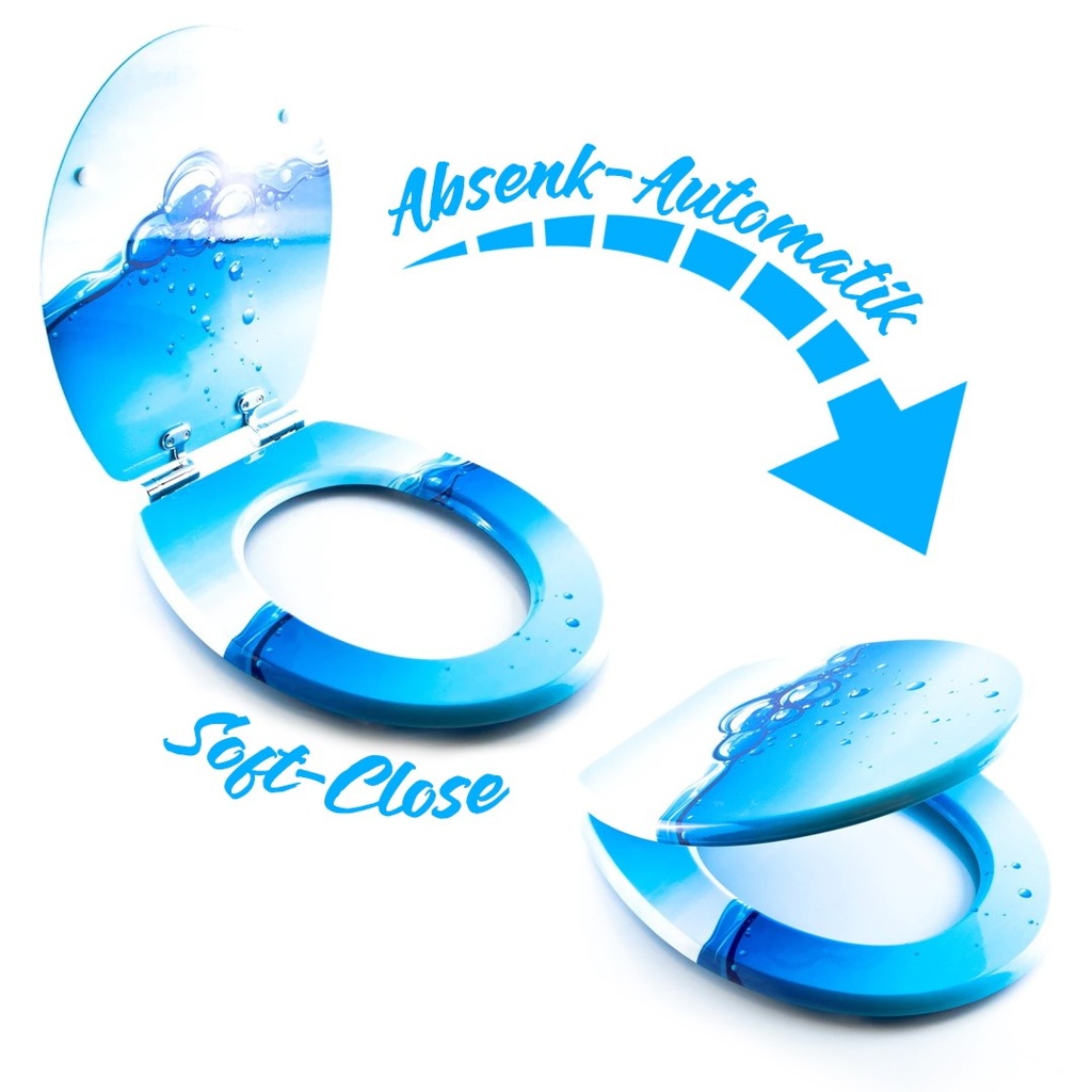 Siège de Toilette MDF motif, Abattant WC abaissement automatique taille ovale EU-3