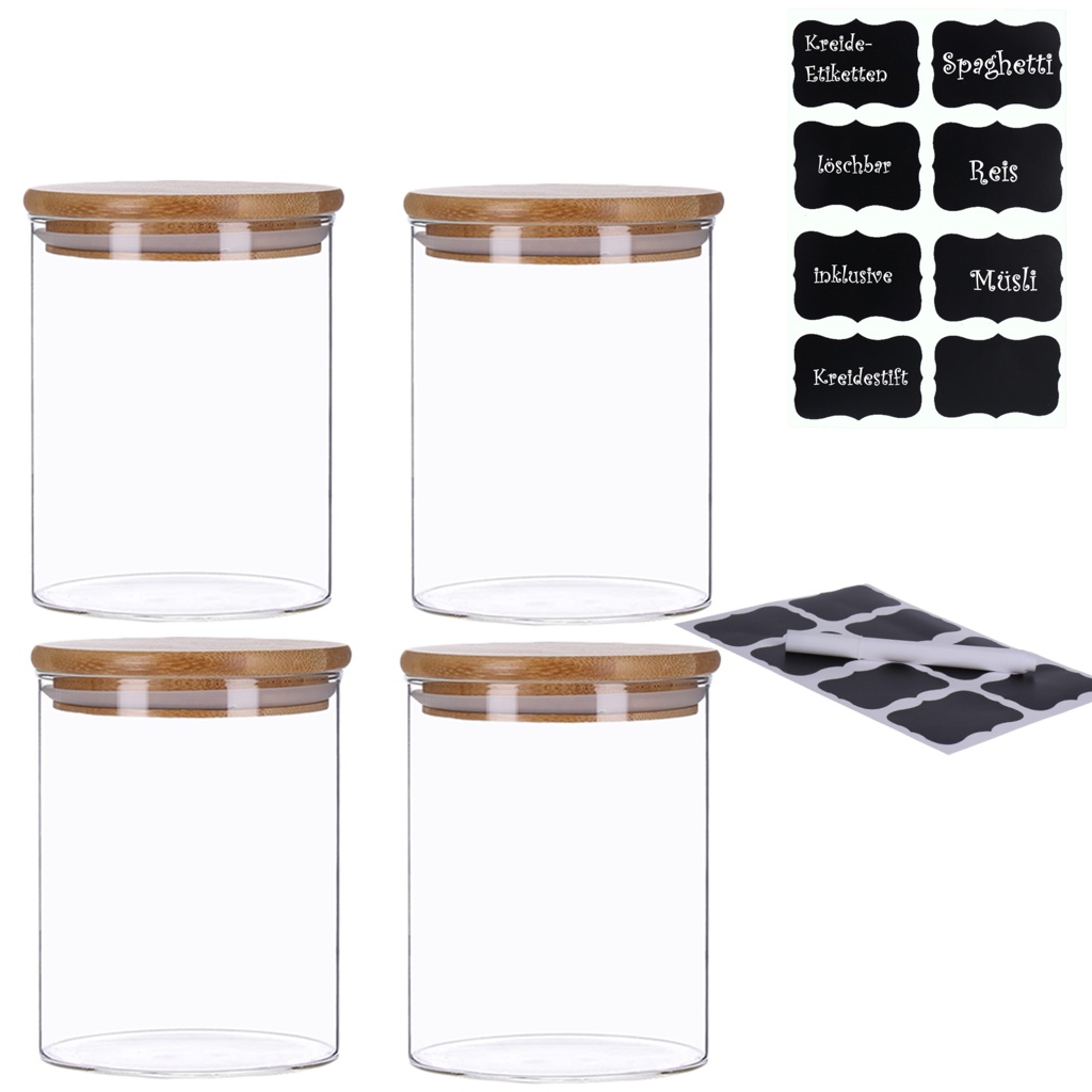 Livabl 4er Set Glasdosen Mit Bambusdeckel – Luftdicht, Quadratisch, Ideal Für Vorräte