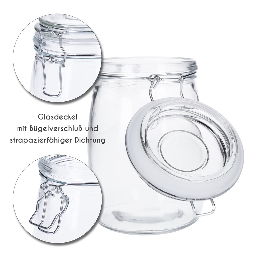 6er Set Vorratsglas mit Bügelverschluss und 8 Kreidetafel- Sticker (6 x 1000ml)-2